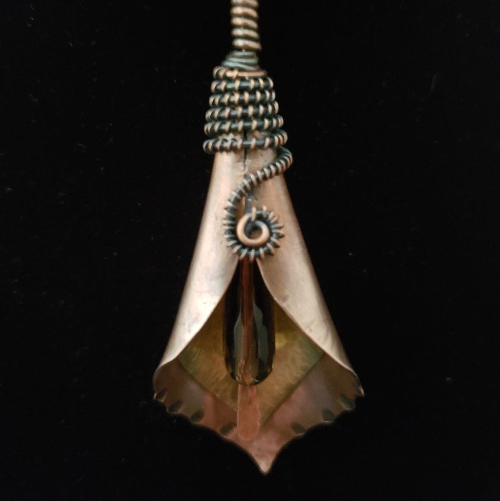 Copper and Brass Handcrafted Calla Lily pendant.